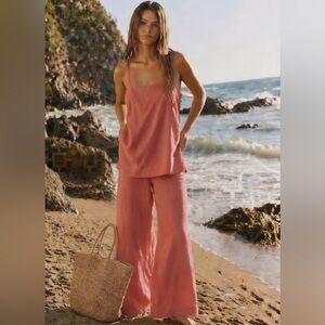Womens Rose Wide-Leg Linen two piece
